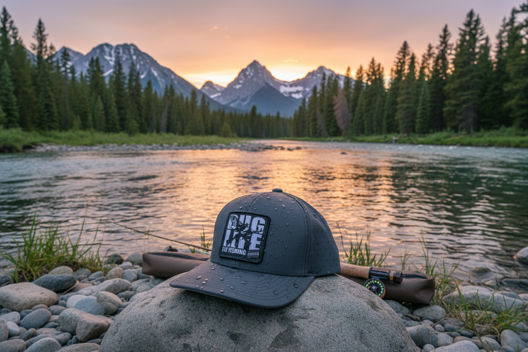 Sobro hat on Montana riverbank