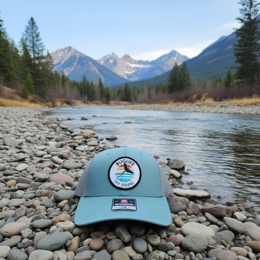 Smoke Blue Aluminum Hat on River Background
