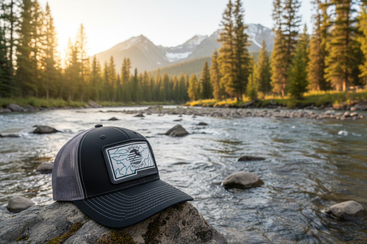 Black and Charcoal Hat on Montana Riverbank - No Tag