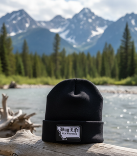 Buglife Flyfishing MT Logo Beanie with Montana Background