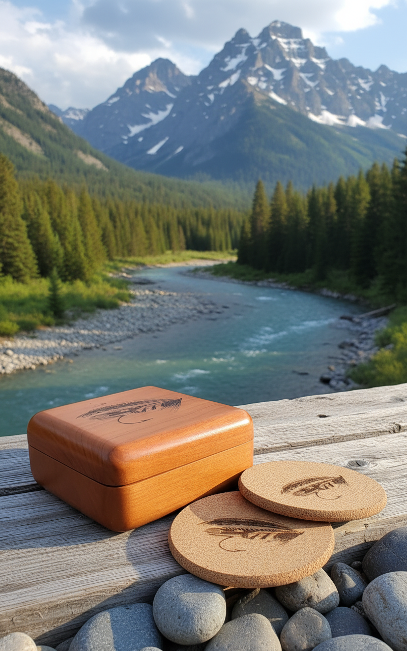 Coaster Set with Montana Mountains and River Background