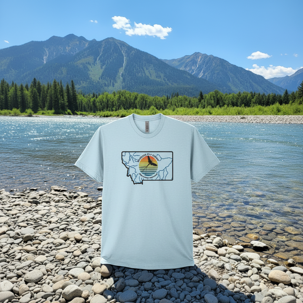 Ice Blue Buglife T-shirt on Montana Riverbank