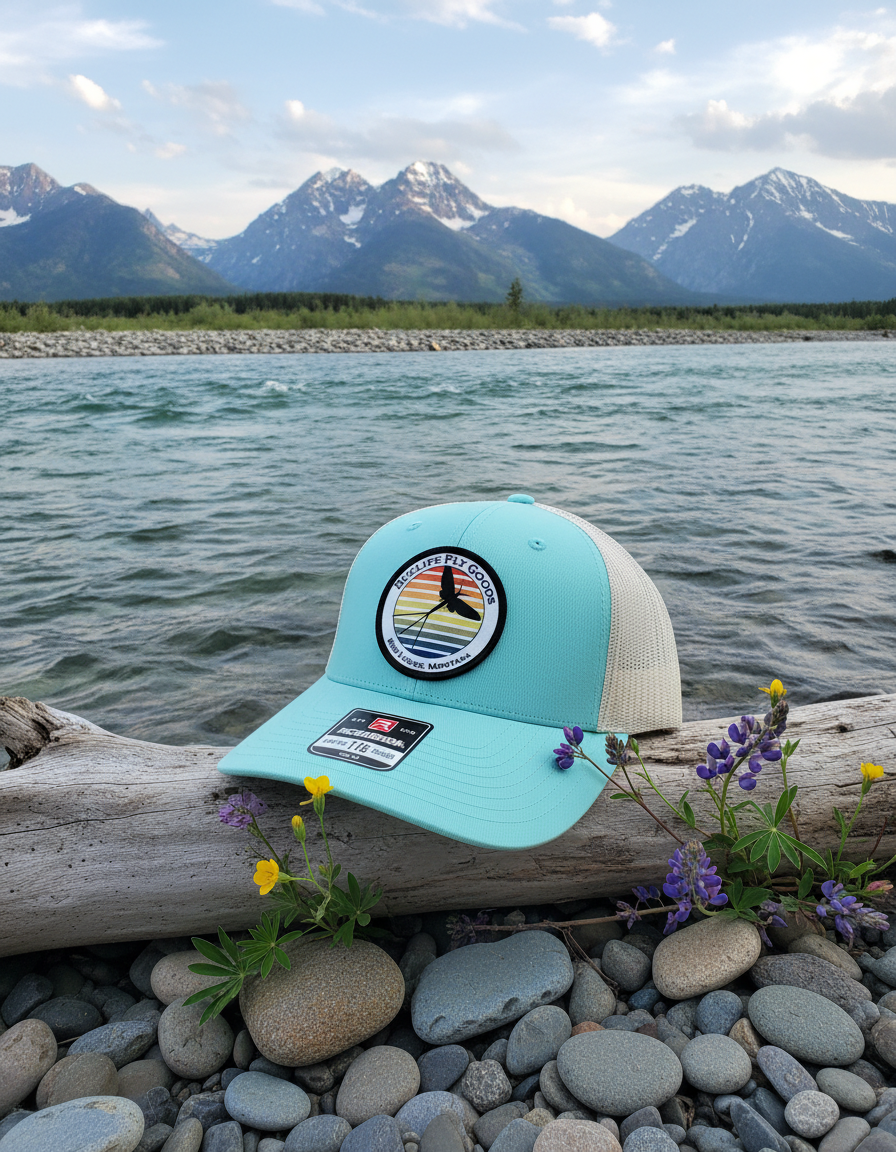 Ladies Buglife Fly Goods Hat on Montana Riverbank