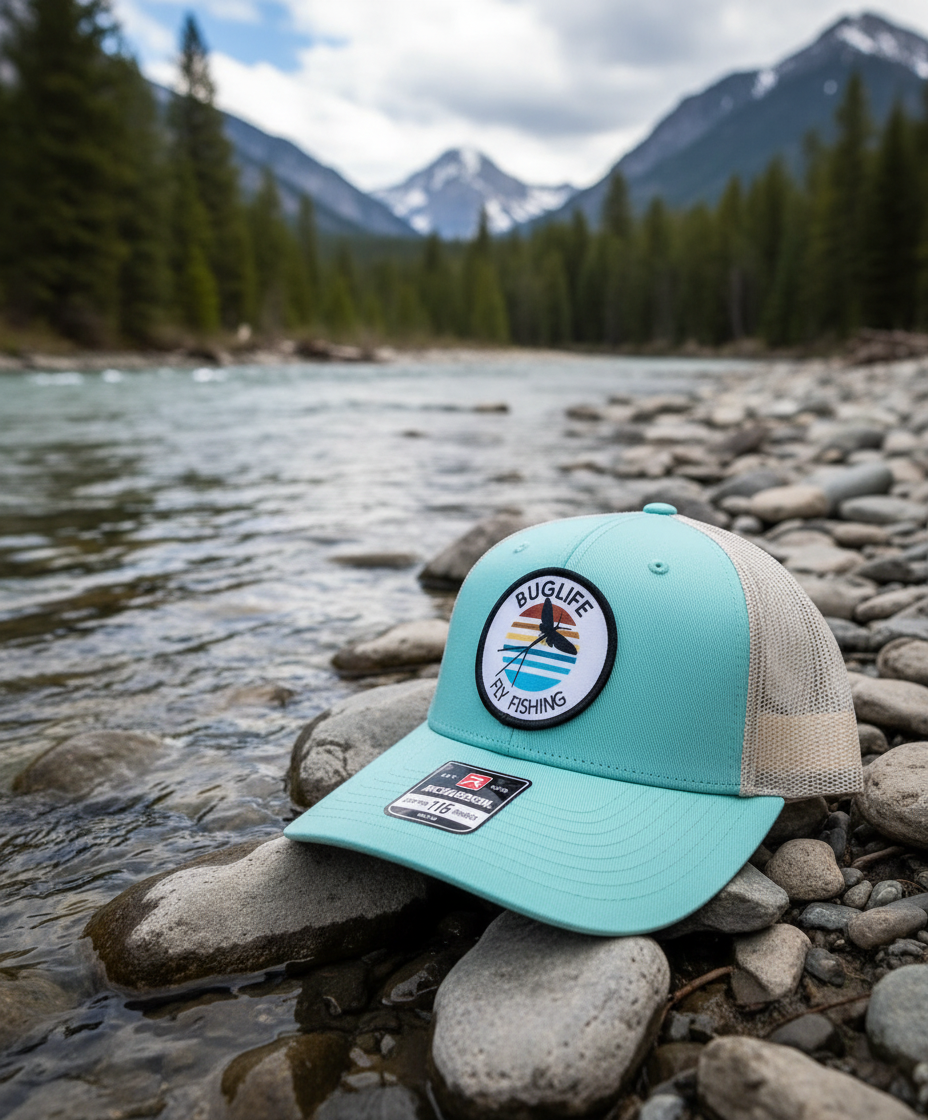 Ladies Buglife Flyfishing Hat on River Bank