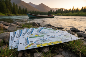Lost River Maps on riverbank with drift boat