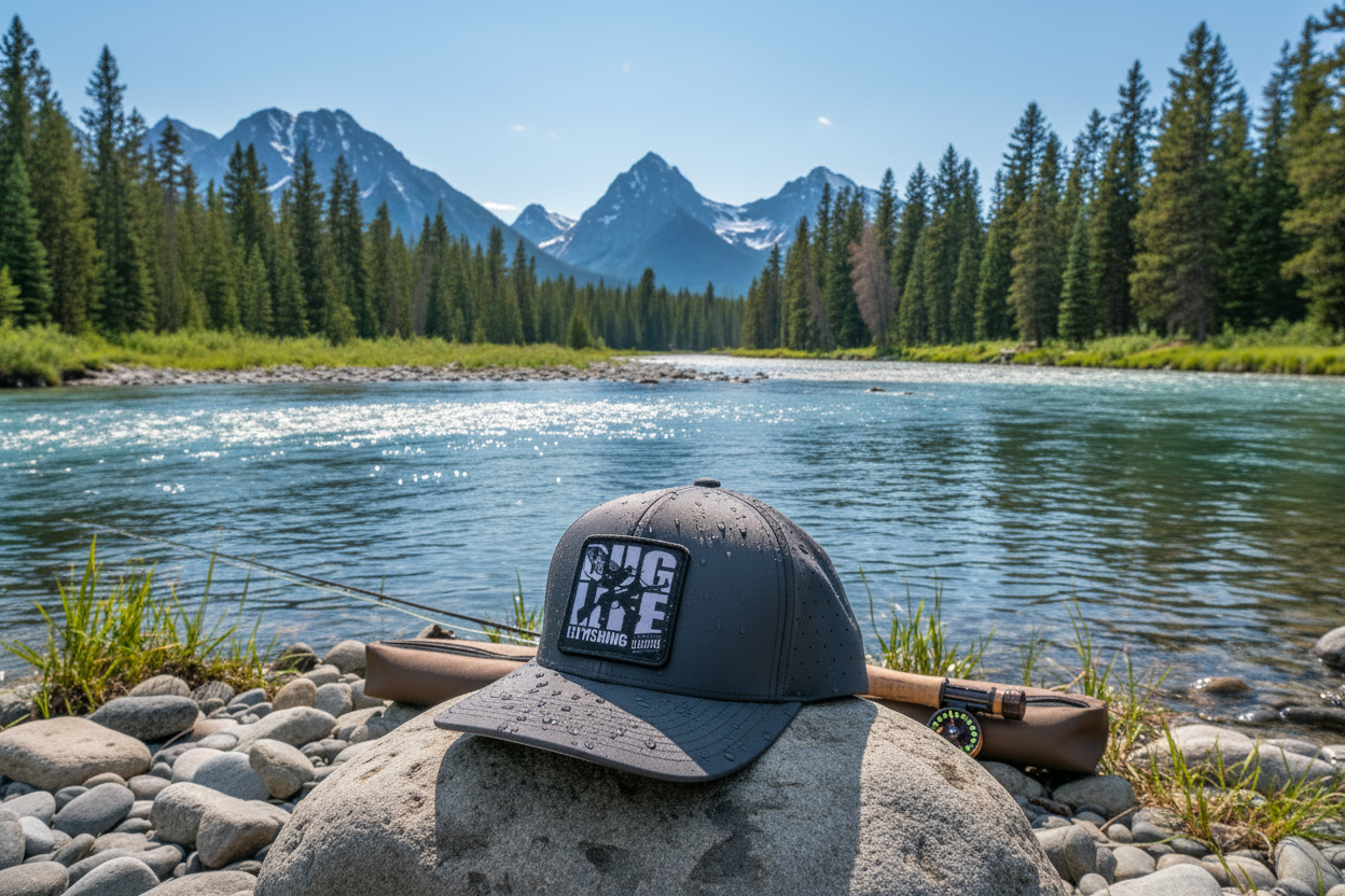 Sobro hat on Montana riverbank - bright
