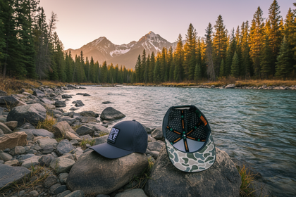 Sobro hat side and underneath views on Montana riverbank