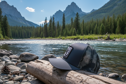 Sobro hat side view on Montana riverbank - bright